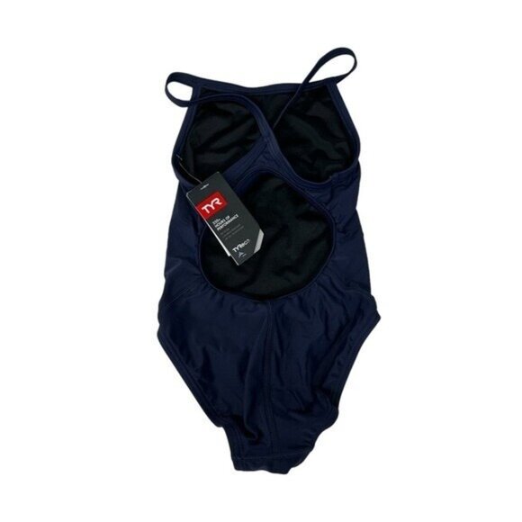 TYR eco Girl's 22 S 6/6X Solid Diamond Fit Swimsuit Solid Navy Blue UPF 50+ Team - Picture 2 of 7